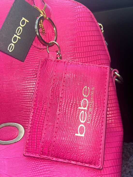 Bebe Hot Pink Textured Dome Satchel with Card Holder - Picture 2 of 5